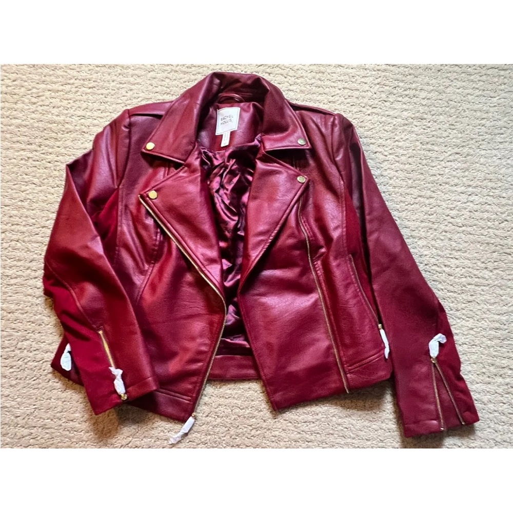 Rachel Hollis NWT Faux Leather Moto Jacket- Burgundy Wine Women’s size 10